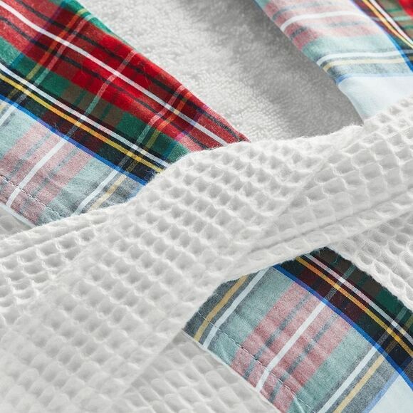 Pottery Barn Waffle Weave Resort Stewart Plaid Robe Unisex Small NWOT - Picture 2 of 5